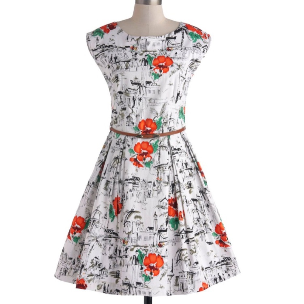 ModCloth Louche Scenes of the City Flare Dress s 8